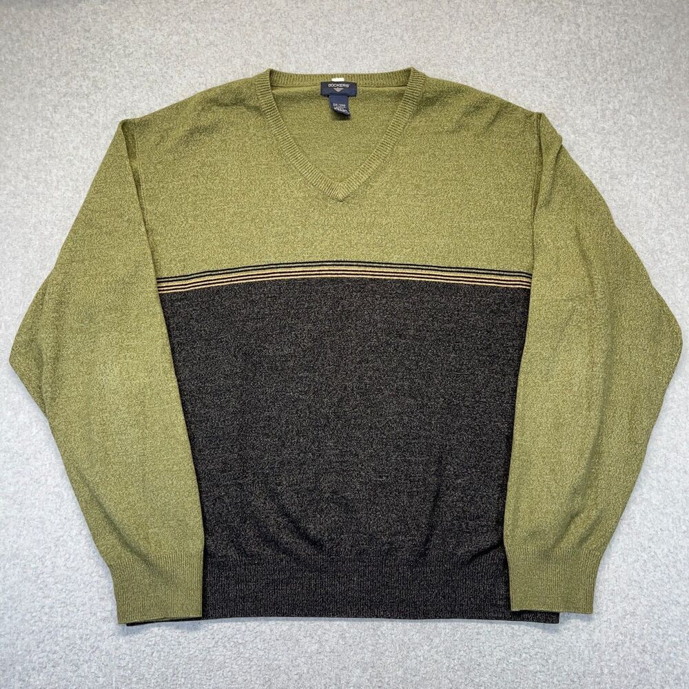 Dockers Sweater Men’s XXL Green Gray Colorblock Long Sleeve